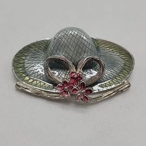 Vintage Kenneth Cole Gold Tone Blue Green Hat Brooch Signed KC